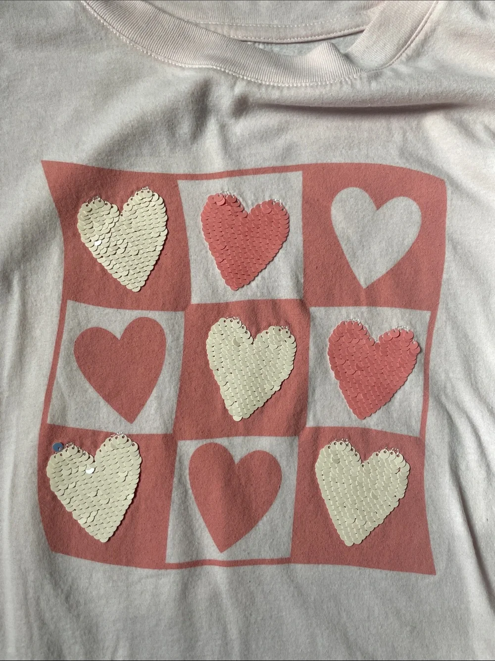GAP Pink Long-Sleeve‎ Tee with Sequin heart grid Size XL